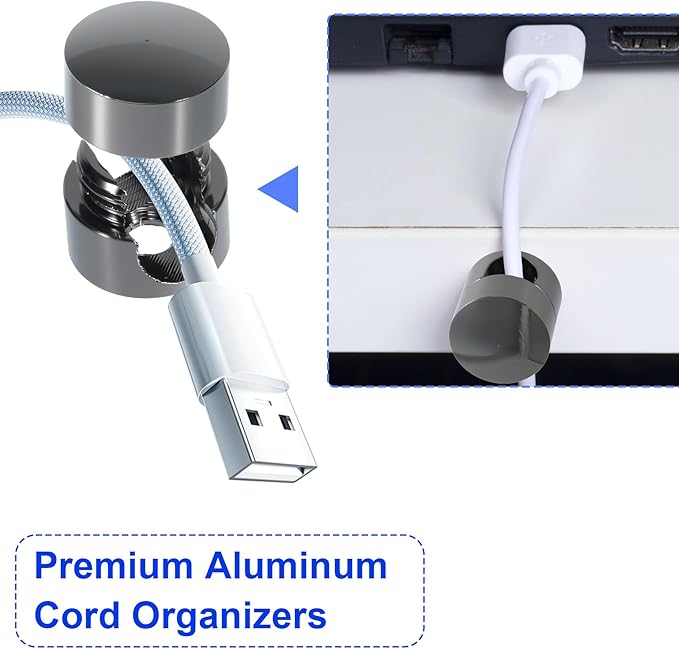 8 Sets Charger Holders for Cords, Black Adjustable Cable Anchor Holders, Adhesive Metal Cord Clips, Cable Management Wire Organizers for Desk, Office, Nightstand