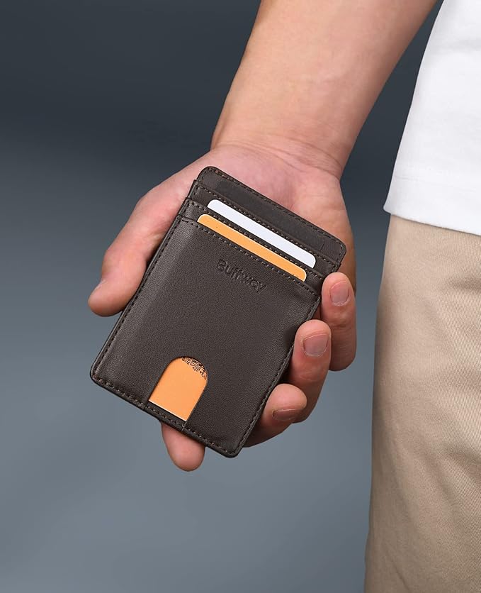 Buffway Mens Slim Wallet, Minimalist Thin Front Pocket Leather Credit Card Holder with RFID Blocking for Work Travel | Minimalist, Thin, Front Pocket, Credit Card Holder, RFID Blocking, for Work Travel