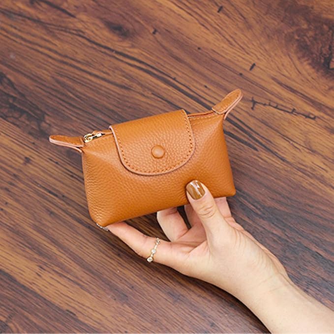 Small Genuine Leather Coin Purse with Keychain, Earth Yellow Zipper Change Pouch for Women, Soft Mini Wallet Organizer for Cash Coins Cards, Compact Keychain Wallet for Purse Backpack