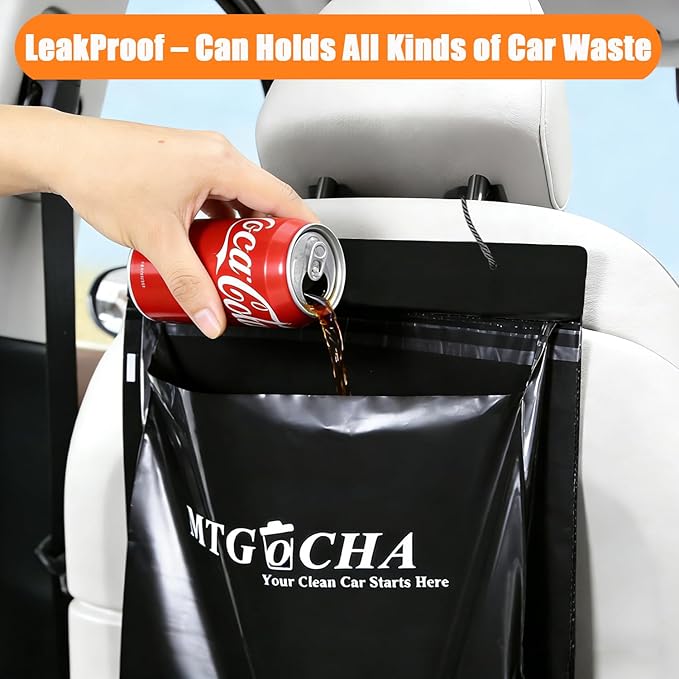 Disposable Car Trash Bags Hanging (Set of 120) - Leak-Proof, Smell-Proof, Recycled Car Garbage Bags, Automobile Trash Container, Road Trip Essentials, Black-Medium