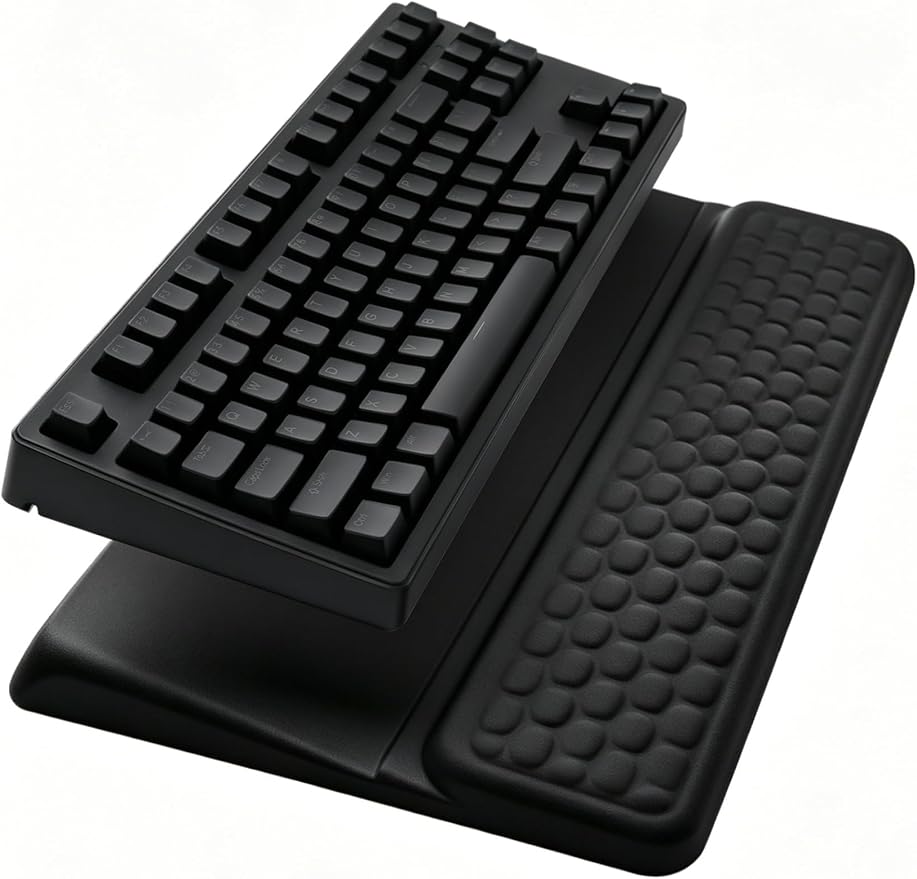 Computer Keyboard Stand Pad with Wrist Rest, Ergonomic Comfy Tilted Keyboard Stand Riser Holder Pad for Office Home (Black)