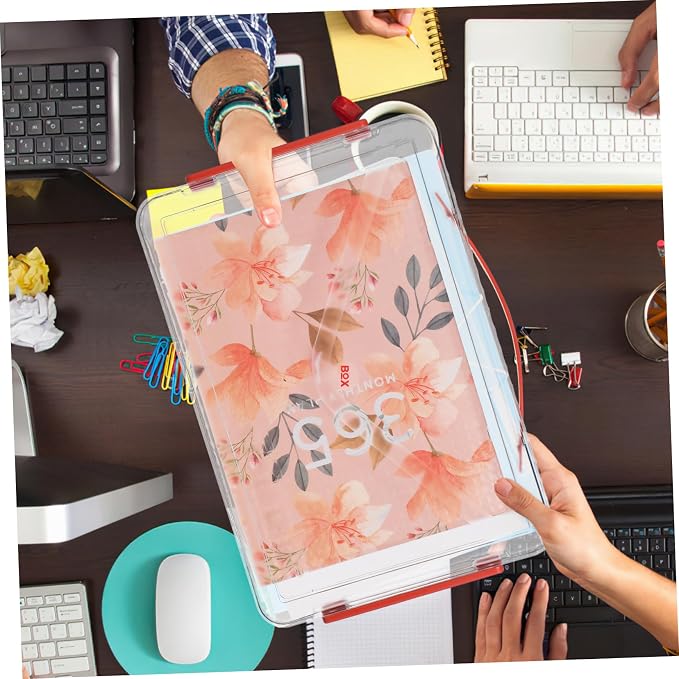 2pcs Clear Plastic File Storage Boxes with Lid and Handle Stackable Desktop Organizer for Documents Crafts and Office Supplies Portable Transparent Storage