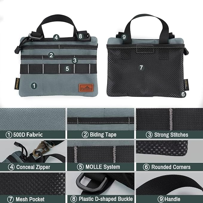 VIPERADE VE5 Slim EDC Pouch with 7 Pockets, Mens Pocket Organizer Multitool Pouch, Mini Crossbody Messenger Bag (No Strap)