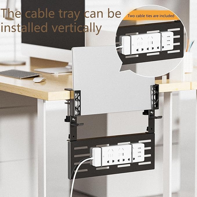 Cable Management Tray | Metal No Drill Clamp Mount 15.63 Inch - Under Desk Cord Management,for Bedroom Home Apartment Dormitory Office Internet Cafe