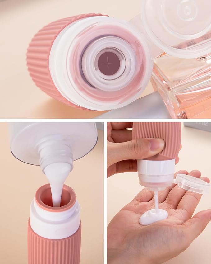Mrsdry Travel Bottles for Toiletries 8 Pack, Tsa Approved Travel Size Toiletries 3 oz, Travel Containers for Toiletries, with Clear Bag, Leak Proof Silicone Squeezable Travel Essentials Creams Jars