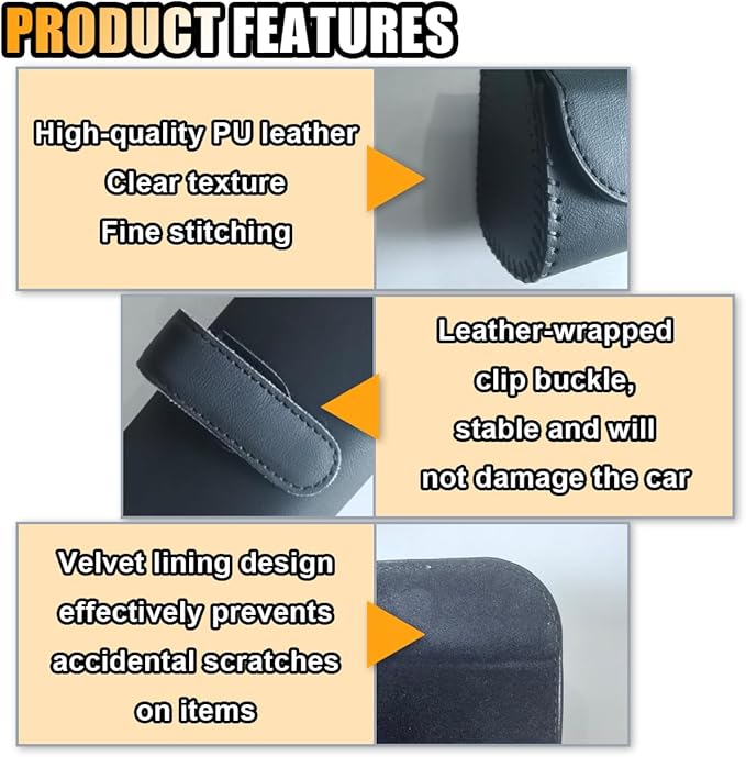 smilfuy Magnetic Leather Sunglasses Case for Car Visor Clip - Sunglasses Holder Clip for Car Sun Visor - Eyeglass Hanger Mounter Storage Box Auto Glasses Clip Holder Organizer Protective Box (Black)