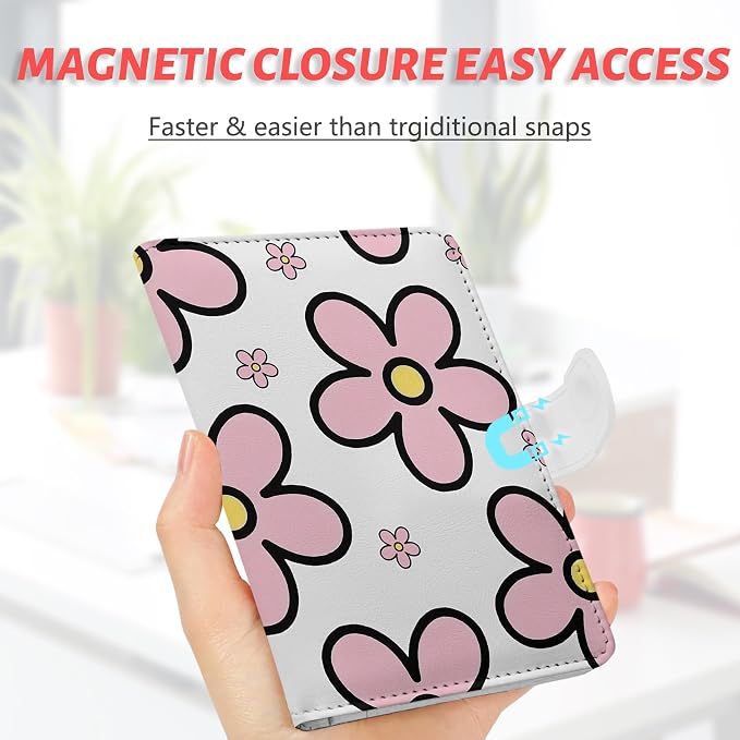 Passport Holder, Travel Wallet Cover with Pen Loop | Cute RFID Blocking Leather Case with Magnetic Closure for Travel Essentials-Posy