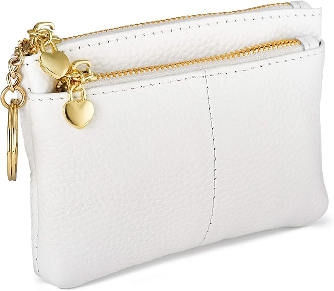 ZOOEASS Women Genuine Leather Zip Mini Coin Purse With Key Ring Triple Zipper Card Holder Wallet