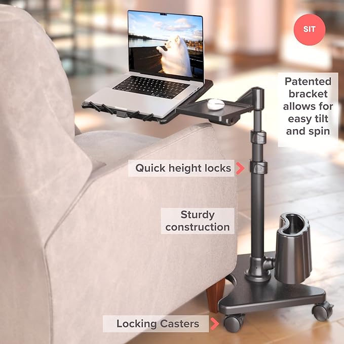 LEVO G2 Deluxe Adjustable Laptop Stand ??Rolling Computer Desk & Ergonomic Table for Bed, Sofa, or Office ??Portable Mobile Workstation with Tilt ??Fits Devices up to 16??- Charcoal & Black