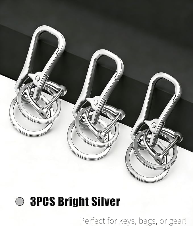 Metal Keychain Clip with Key Rings and D Ring, Heavy Duty Carabiner Key Chain Hook Holder for Car Home Keys