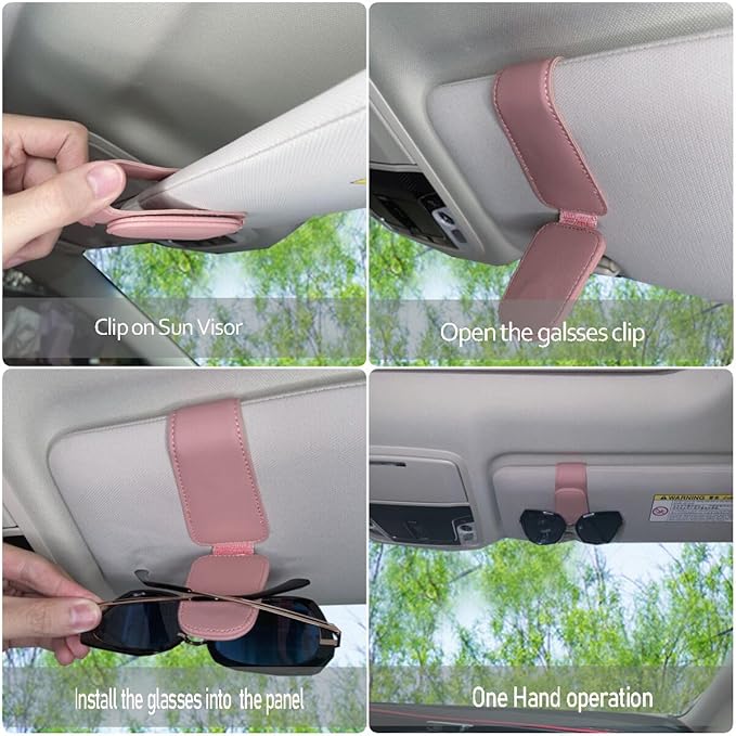 CHOSMOYI Magnetic Leather Sunglass Holder for Car, Sunglasses Clip for Car Visor, Auto Interior Accessories Universal for Different Size Eyeglasses(Pink)