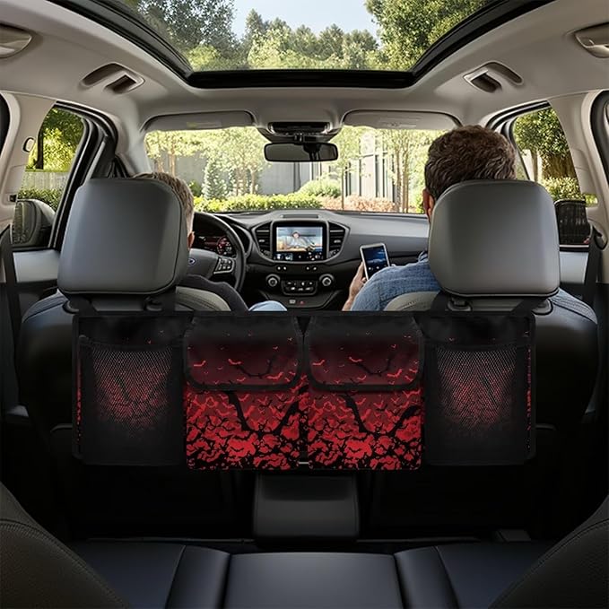 Halloween Bats Car Trunk Organizer Car Back Seat Hanging Storage Bag Collapsible Large Capacity Storage Bag Automotive Interior Accessories for Sedans SUV Jeep