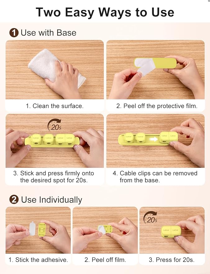 6 Pack Magnetic Cable Clips [1s Open/Lock], Laitver Cord Organizer Holder Strong Adhesive Desk Cable Management- Organize Charging Cords Neatly for Home, Office, Car,Desk, Nightstand-Cream Yellow