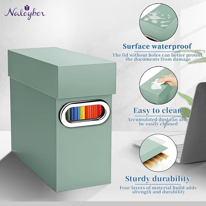 File Organizer Box with Lid & Handle, Heavy Duty Hanging File Folder Storage Boxes for Letter Size, Portable Filing Organizer for Office, Home, Classroom, Sage 4 Pack
