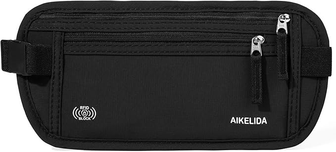 Money Belt - Slim Passport Holder RFID Blocking Travel Wallet Undercover Fanny Packs for Men Women - Black
