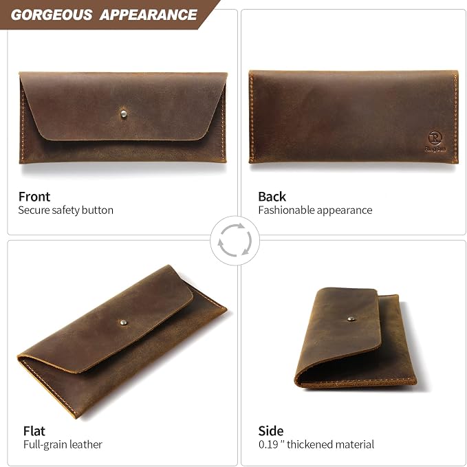 Ringsun Leather Money Cash Envelopes Wallet for Men, Money Bag Pouch Reusable Budget Envelope Wallet, Retro Clutch Wallet, Brown