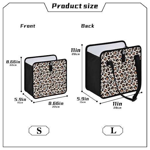 Leopard Car Trash Can Animal Cheetah Print Foldable Hanging Car Trash Bag Bin Auto Garbage Can Leak-Proof Car Organizer(Large)