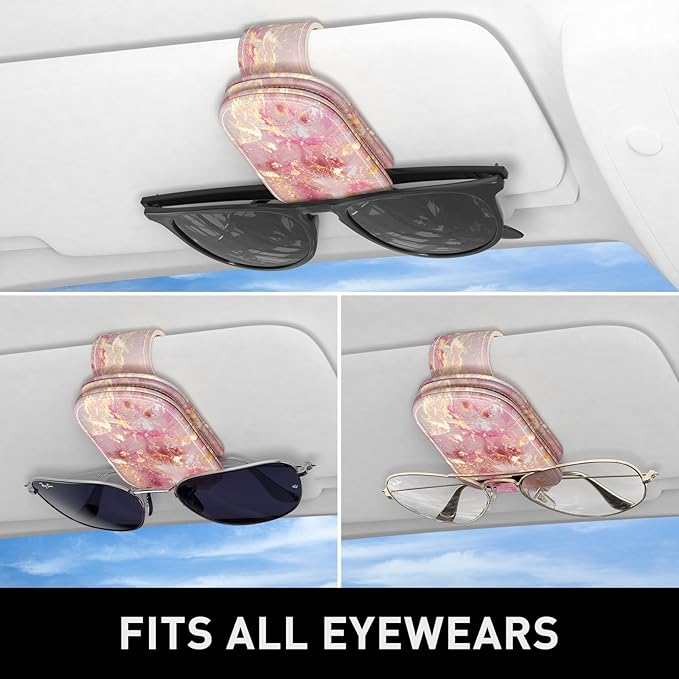 Sunglasses Holder for Car Visor, Magnetic Leather Car Sunglass Holder, Car Sun Visor Glasses Hanger Clip, Car Interior Accessories for Women Men, Fits All Size Eyeglasses