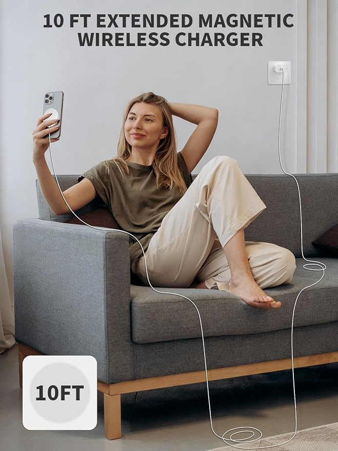 Magnetic Wireless Charger 10FT Fast Apple Mag-Safe Charger Magnet Charging Pad iPhone Mag Safe Charging for iPhone 17Pro Max/16 Pro Max/16Pro/16/iPhone 15Pro Max/15 Plus/14/13/12/AirPods 3/2/Pro/Pro 2