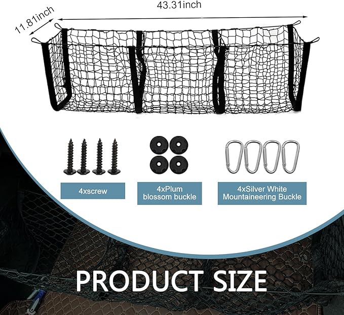 Car Cargo Net, Expandable Three-Compartment Trunk Luggage Net with High-Elastic Mesh Surface, Heavy-Duty Cargo Organizer with 4 Carabiners, Universal Car Storage Accessory (Black)