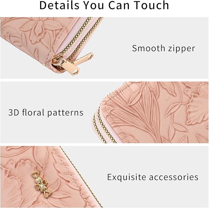 RNIEGA Wallet for Women Clutch Double Zip Around Credit Card Holder Leather Women's Wallet Large Capacity