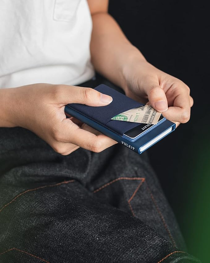 VULKIT Card Holder with Money Pocket Pop Up Wallet RFID Blocking Slim Metal Bank Card Case Holds 5 Cards and Notes