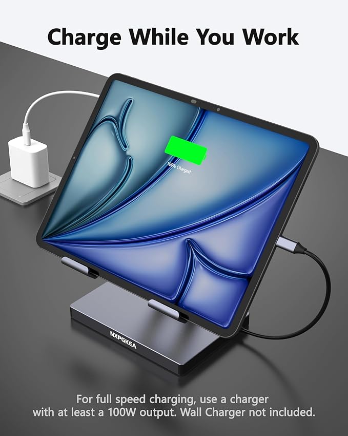 iPad Pro USB C Hub Stand, Multiport Adapter for iPad Pro M4 M3 M2 M1 13 12.9 11 Inch iPad Air Docking Station Foldable 4K 60Hz HDMI, PD Charging, SD/TF Card Reader, 3 USB 3.0, 3.5mm Audio