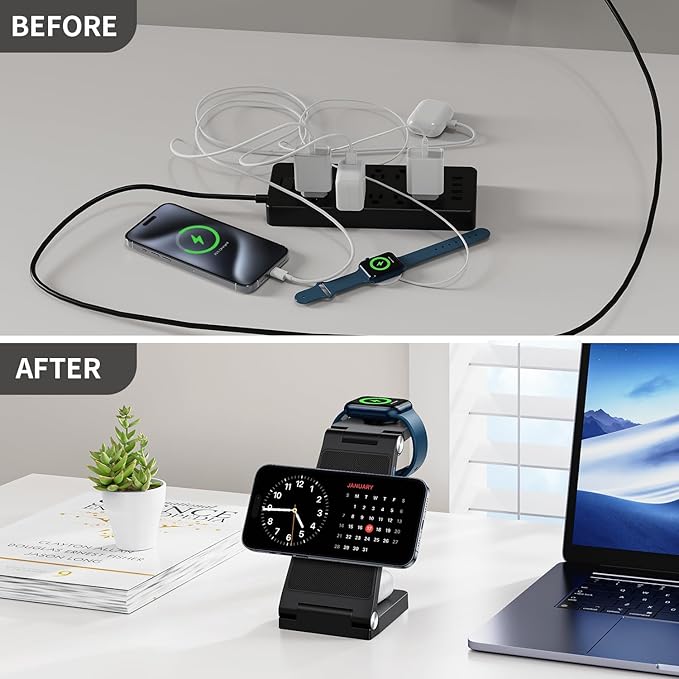 2026 Traveling Wireless Mag-Safe Fast Charging Station,Magnetic 3 in 1 Charger with Light for iPhone 16 15 14 13 12 Pro Max Plus,Apple Watch Series & Air pods 4 3 2 Pro-Gifts for Wife & Husband