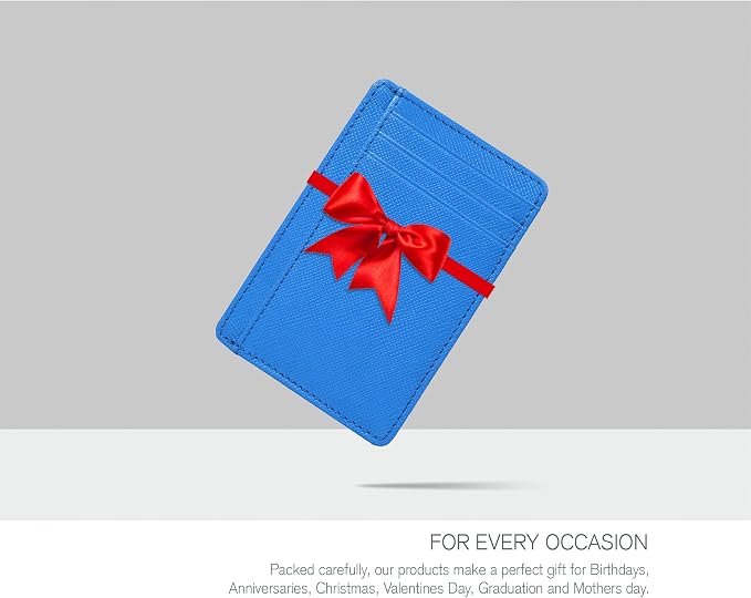 Real Leather Slim Minimalist Wallet for Men and Women -RFID Blocking Front Pocket Thin Credit Card Holder Stylish Wallets (Water Blue)