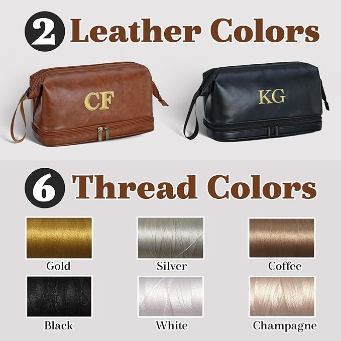 Personalized Leather Toiletry Bag for Men, Embroidered Custom Initials, Men's Travel Accessories, Gifts for Dad, Grandpa, Husband, Groomsmen, Father's Day Birthday Gifts (Style 6)
