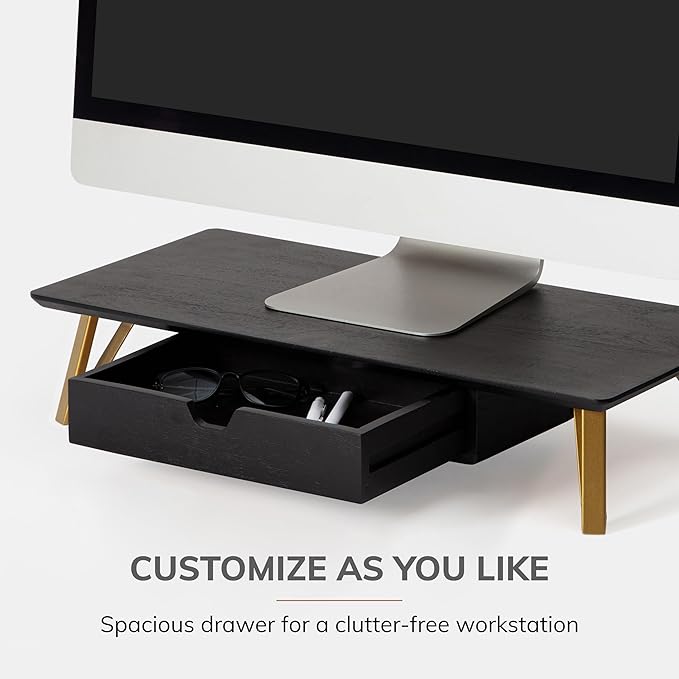Anji Mountain Monitor Stand - Desktop Organizer & Laptop Riser, Ergonomic Monitor Riser, Space-Saving Monitor Stand for Desk, Durable Construction, Easy Assembly, Ideal for Home & Office,Black