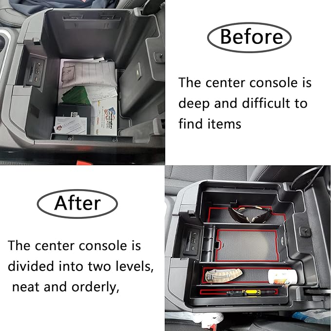 TACOBRO Center Console Organizer Compatible with 2020-2023 Silverado/Sierra 2500/3500HD/ 2019-2022 Chevy Silverado 1500 / GMC Sierra 1500 Accessories - Full-Coverage Insert Tray, ABS material,Red