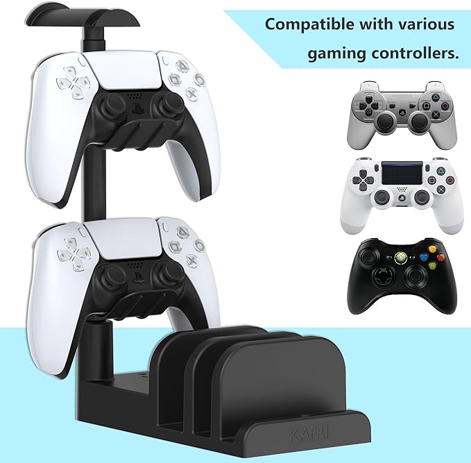 KAFRI Headphone and Controller Stand with USB A&C Charger, Desk Gaming Accessories Headset Holder with USB Charging Port and 2 AC Outlets, Switch/Phone Storage Organizer, Gamer Gift for Men Boyfriend
