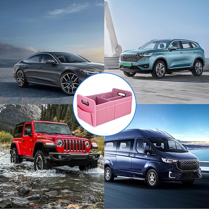 Mandark Car Trunk Organizer, Collapsible Automotive Trunk Storage Organizer with Multiple Compartments, Vehicle Interior Container Box Accessories, Universal for RV, SUV, Truck (Pink)