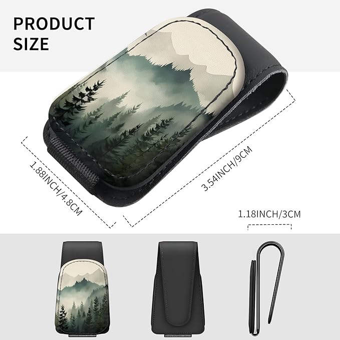 Sunglasses Holder for Car Visor, PU Leather Glasses Clip Organizer, Cute Magnetic Eyeglass Holder for Vehicle Sun Visor, Car Interior Accessory for Women & Men Misty Mountain Forest