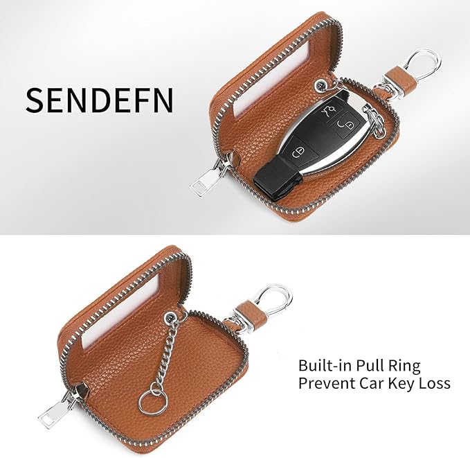 SENDEFN Universal Car Key Fob Case Leather Smart Remote Keychain Protector Holder