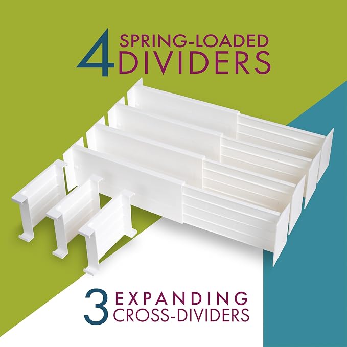 Dial Industries Dresser Drawer Dividers, 4 Pk + 3 Cross Dividers, 4.5" Deep