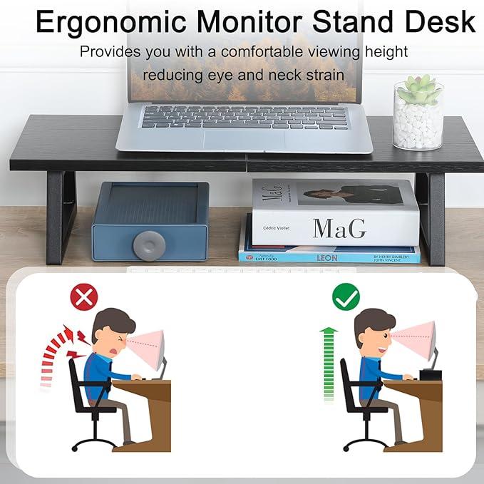 TEAMIX 42 inch+24 inch Monitor Stand Wood & Steel Desktop Riser for for Desktop Office Desk Organizers