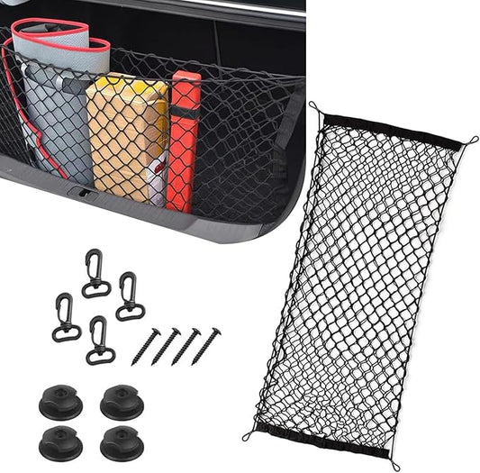 SLIMI 1 PC Rear Cargo Net, Elastic Stretchable Trunk Storage Net, Adjustable Cargo Mesh Net with Hooks, Universal Auto Storage Mesh for Most Cars, SUVs, Trucks (Black)