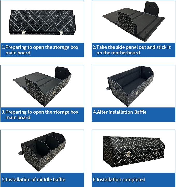 Car Trunk Organizer with Lid,Foldable Faux Leather Cargo Storage Box,3 Compartments,Collapsible Multi-Functional for SUV,Sedan,Vehicle Trunk