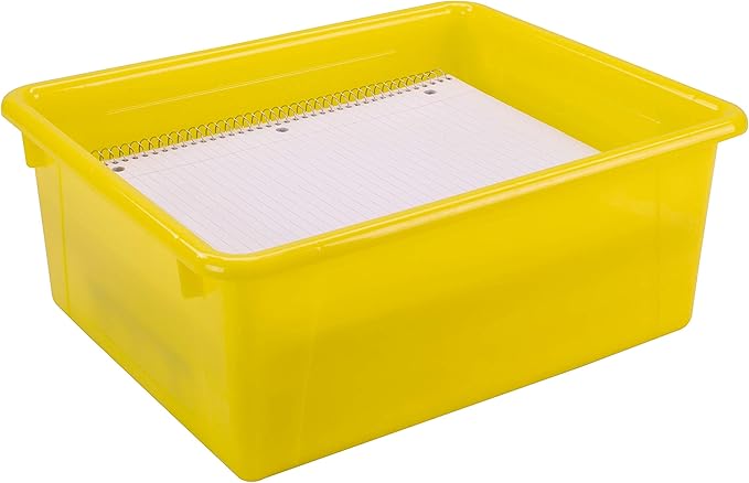 Storex Letter Size Deep Storage Tray – Organizer Bin for Classroom, Office and Home, Yellow, 5-Pack (62526A05C)