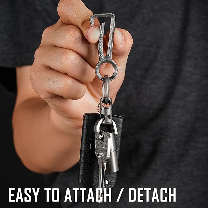 KeyUnity KM01 Titanium EDC Keychain Clip with Bottle Opener, Quick Release Carabiner Key Ring Holder for Men