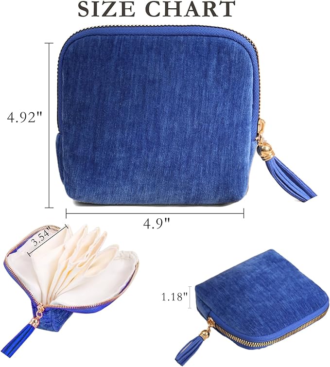 Small Jewelry Travel Case, Portable Travel Jewelry Organizer Soft Velvet Organizer Pouch Mini Travel Jewelry Bag with Zipper for Earring Crystal Bracelet Ring,Anti-Scratch(Royal Blue)