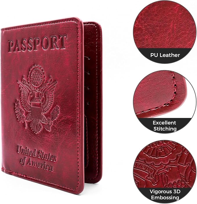 Passport Holder for Travel Essentials RFID Blocking Wallet Card Case PU Leather Passport Cover Women and Men (Black)