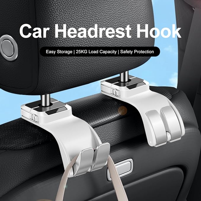 [Luxury car purse hook] | Universal headrest hooks for car | Heavy Duty Car Accessories Interior，car organizer | Multi-Function purse hook for table for Women & Men | 25KG Load Capacity (White)