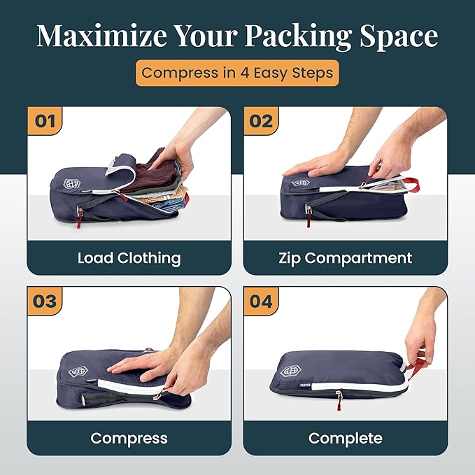 Extra Large Compression Packing Cube 6 Piece Set for Travel and Check Luggage by TRIPPED Travel Gear