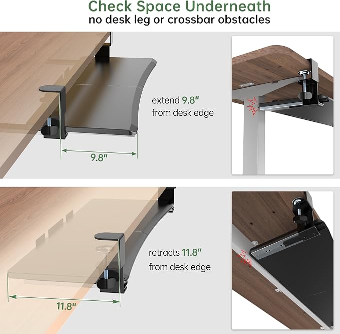 UPGRAVITY Extra Large Keyboard Tray Under Desk - Slide Out with Sturdy C-Clip Mount System, 31.5" (35.8" Including Clamps) x 11.8" Put-Out Keyboard Tray Computer Drawer for Ergonomic Typing, Black