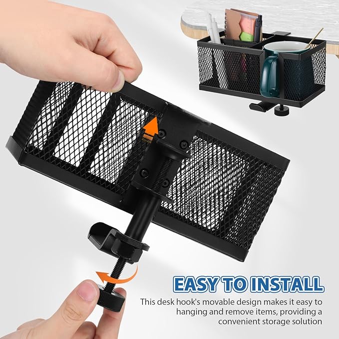 Operitacx Clip on Desk Organizer with Clamp Cup Holder and Phone Stand Multifunctional Desktop Storage for Pens and Accessories Space-Saving Black Desk Side Organizer for Home and Office
