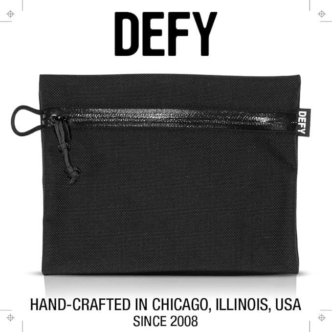 DEFY Project Ballistic Travel Pouch | Lightweight Nylon Organizer | Premium Tech Wallet | Water Resistant Travel Organizer (Large, Black)