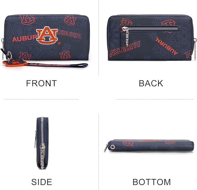 Auburn Wristlet Wallet for Women, Auburn Official Licensed Purse with RFID Blocking Card Slot, Clutch Wallet for Gift, Game Day & Concert (Size: 7" x 1" x 4) | Navy, NC-AU011NY
